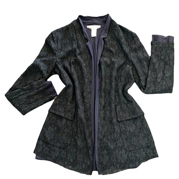 Les Copains Wm Italy Sz 44 US 8 Silk Blend Lace Blazer Jacket Pockets Gray 9i - Picture 1 of 10